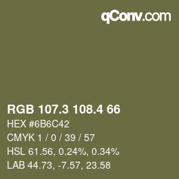 カラーコード: RGB 107.3 108.4 66 | qconv.com