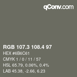 カラーコード: RGB 107.3 108.4 97 | qconv.com