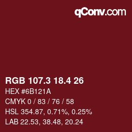 カラーコード: RGB 107.3 18.4 26 | qconv.com