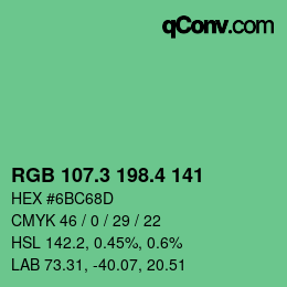 カラーコード: RGB 107.3 198.4 141 | qconv.com
