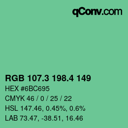 カラーコード: RGB 107.3 198.4 149 | qconv.com