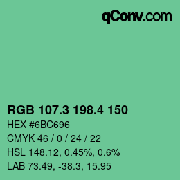 カラーコード: RGB 107.3 198.4 150 | qconv.com