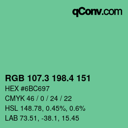 カラーコード: RGB 107.3 198.4 151 | qconv.com