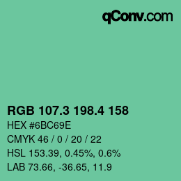 カラーコード: RGB 107.3 198.4 158 | qconv.com