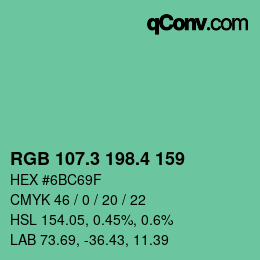 カラーコード: RGB 107.3 198.4 159 | qconv.com