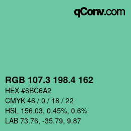 カラーコード: RGB 107.3 198.4 162 | qconv.com