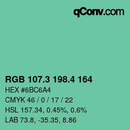 カラーコード: RGB 107.3 198.4 164 | qconv.com