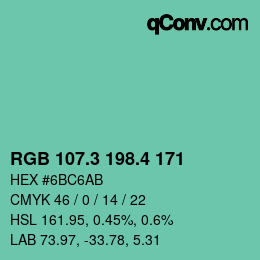 カラーコード: RGB 107.3 198.4 171 | qconv.com