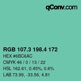 カラーコード: RGB 107.3 198.4 172 | qconv.com