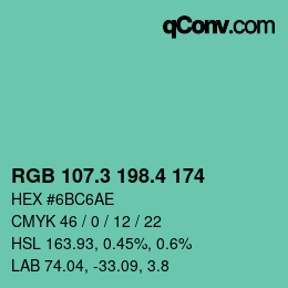 カラーコード: RGB 107.3 198.4 174 | qconv.com