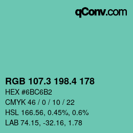 カラーコード: RGB 107.3 198.4 178 | qconv.com