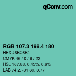 カラーコード: RGB 107.3 198.4 180 | qconv.com