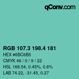 カラーコード: RGB 107.3 198.4 181 | qconv.com