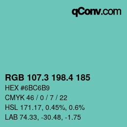 カラーコード: RGB 107.3 198.4 185 | qconv.com