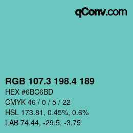 カラーコード: RGB 107.3 198.4 189 | qconv.com