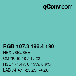 カラーコード: RGB 107.3 198.4 190 | qconv.com