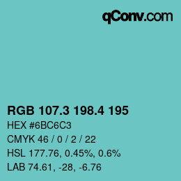 カラーコード: RGB 107.3 198.4 195 | qconv.com