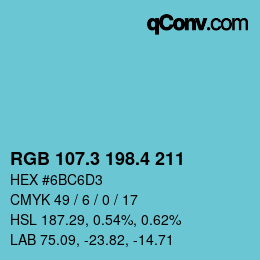 カラーコード: RGB 107.3 198.4 211 | qconv.com