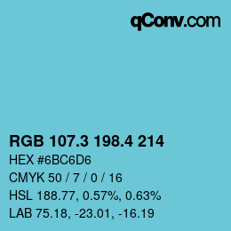カラーコード: RGB 107.3 198.4 214 | qconv.com