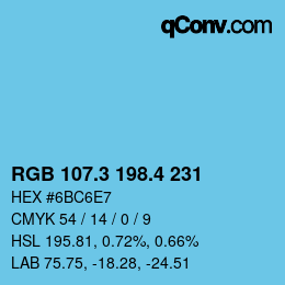 カラーコード: RGB 107.3 198.4 231 | qconv.com