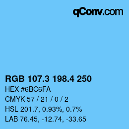 カラーコード: RGB 107.3 198.4 250 | qconv.com