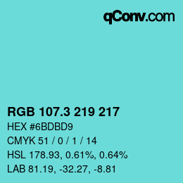 カラーコード: RGB 107.3 219 217 | qconv.com