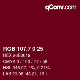 カラーコード: RGB 107.7 0 25 | qconv.com