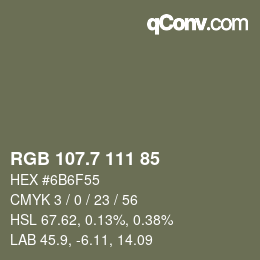 カラーコード: RGB 107.7 111 85 | qconv.com