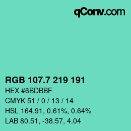 カラーコード: RGB 107.7 219 191 | qconv.com