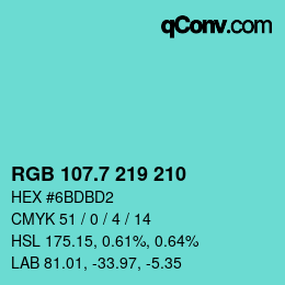 カラーコード: RGB 107.7 219 210 | qconv.com