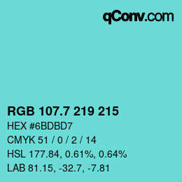 カラーコード: RGB 107.7 219 215 | qconv.com