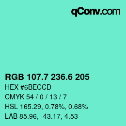 カラーコード: RGB 107.7 236.6 205 | qconv.com