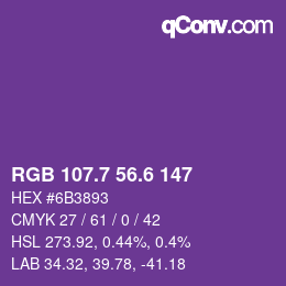 カラーコード: RGB 107.7 56.6 147 | qconv.com