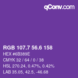 カラーコード: RGB 107.7 56.6 158 | qconv.com