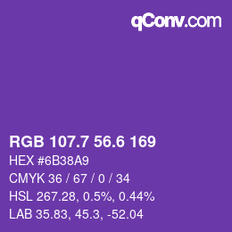カラーコード: RGB 107.7 56.6 169 | qconv.com
