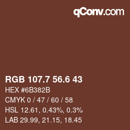 カラーコード: RGB 107.7 56.6 43 | qconv.com