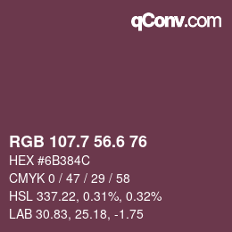 カラーコード: RGB 107.7 56.6 76 | qconv.com