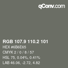 Color code: RGB 107.9 110.2 101 | qconv.com