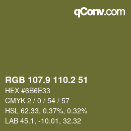 Color code: RGB 107.9 110.2 51 | qconv.com