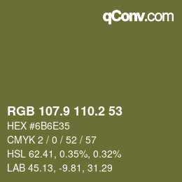 Color code: RGB 107.9 110.2 53 | qconv.com