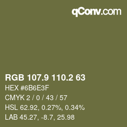 Color code: RGB 107.9 110.2 63 | qconv.com