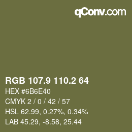 Color code: RGB 107.9 110.2 64 | qconv.com