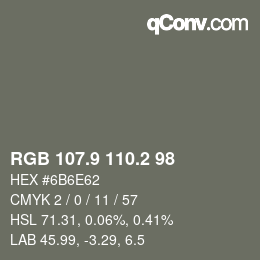 Color code: RGB 107.9 110.2 98 | qconv.com