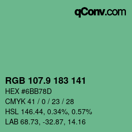 カラーコード: RGB 107.9 183 141 | qconv.com