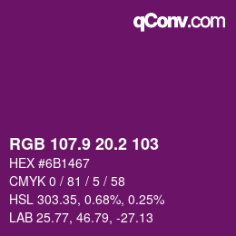 カラーコード: RGB 107.9 20.2 103 | qconv.com