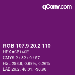カラーコード: RGB 107.9 20.2 110 | qconv.com