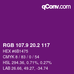 カラーコード: RGB 107.9 20.2 117 | qconv.com