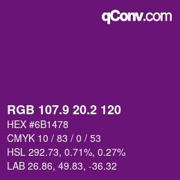 カラーコード: RGB 107.9 20.2 120 | qconv.com