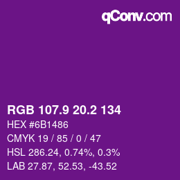 カラーコード: RGB 107.9 20.2 134 | qconv.com