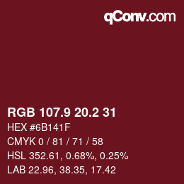 カラーコード: RGB 107.9 20.2 31 | qconv.com